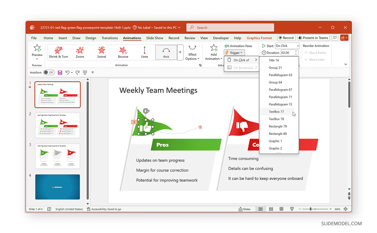 On-click trigger for motion path PowerPoint animation