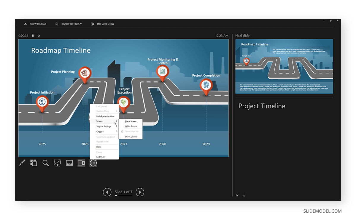 Setting screens in Presenter View