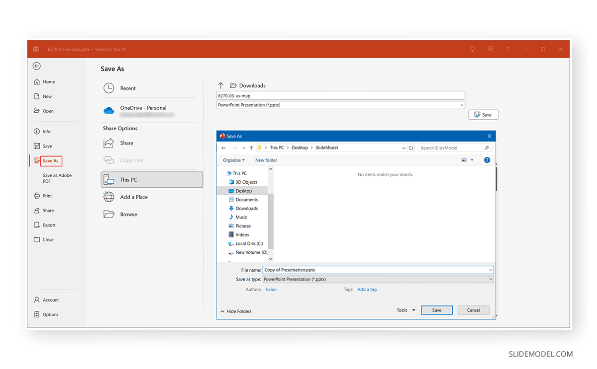 Saving a duplicate PowerPoint presentation inside PowerPoint