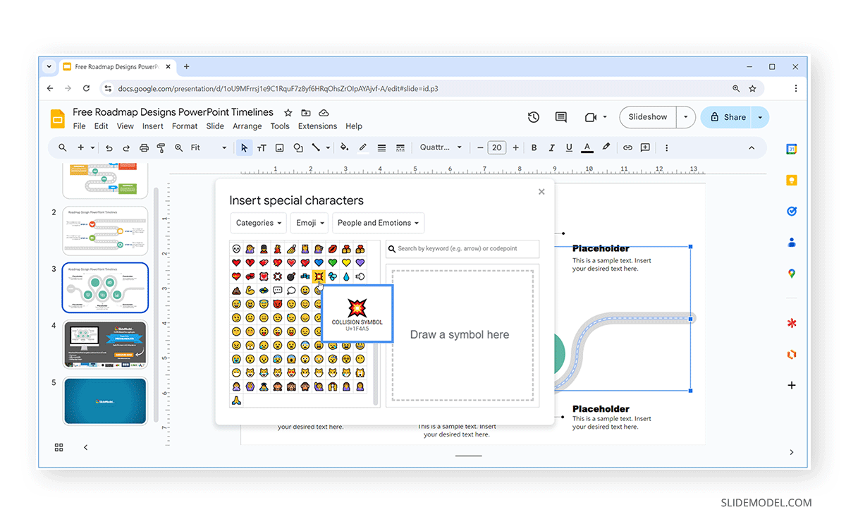 Selecting an Emoji in Google Slides