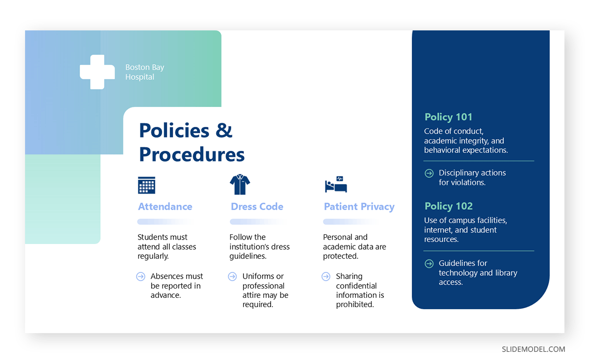 Example of a hospital student onboarding presentation slide