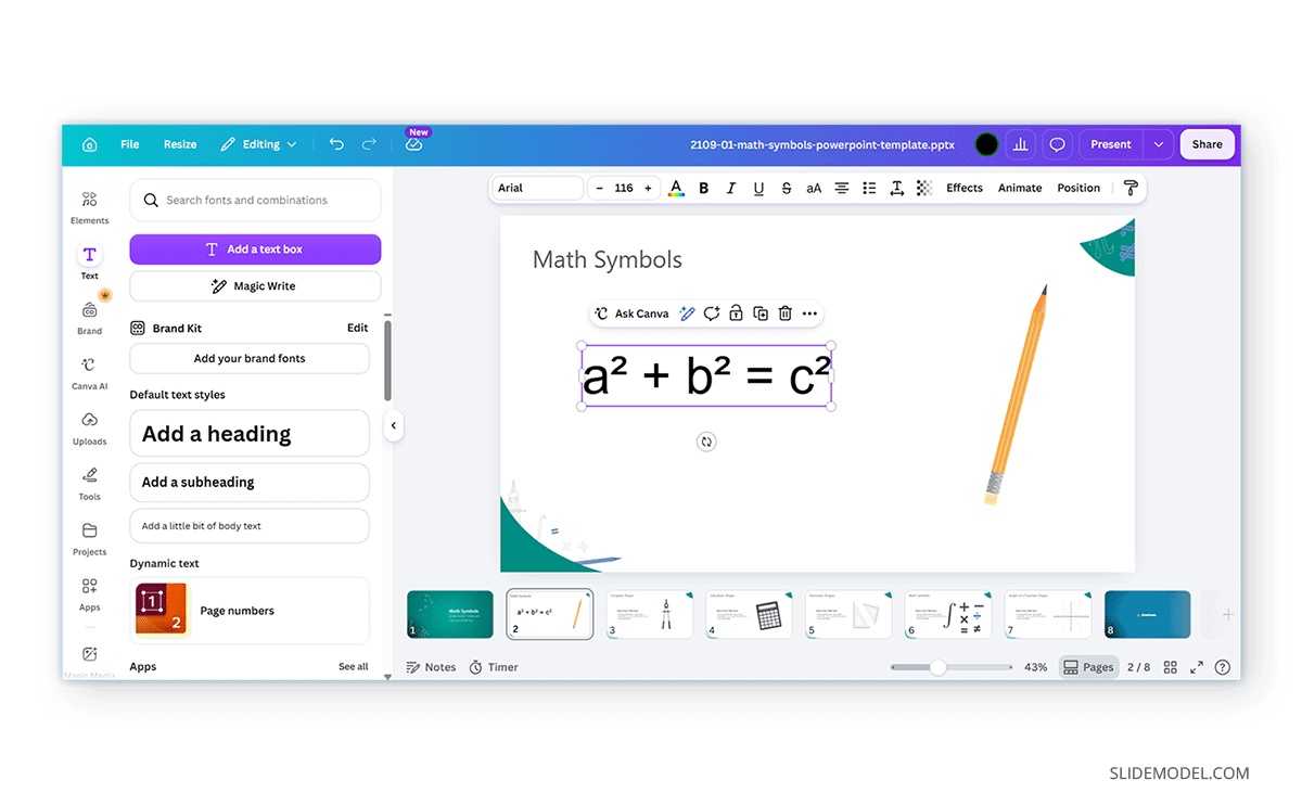 Canva equations as text