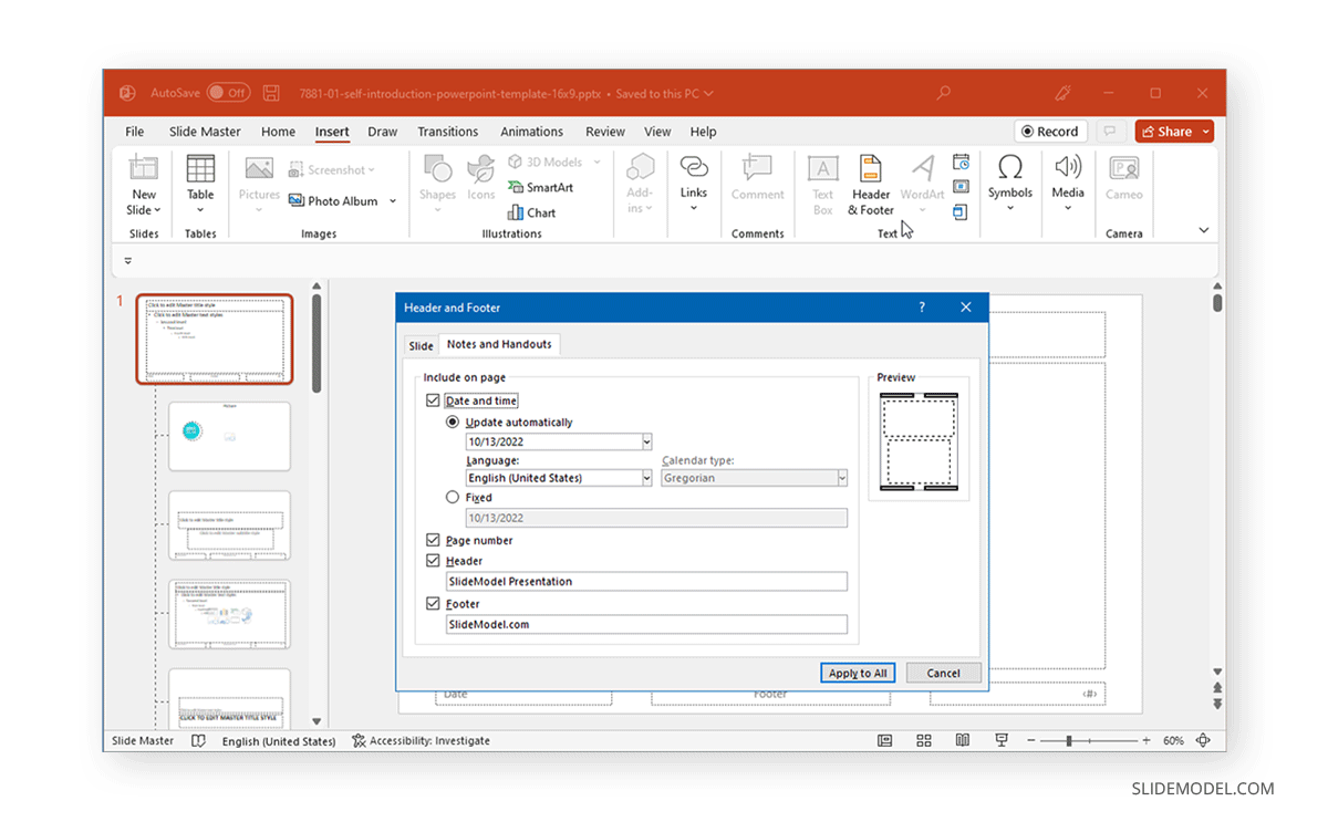 comment modifier le pied de page dans PowerPoint dans l'onglet notes et documents