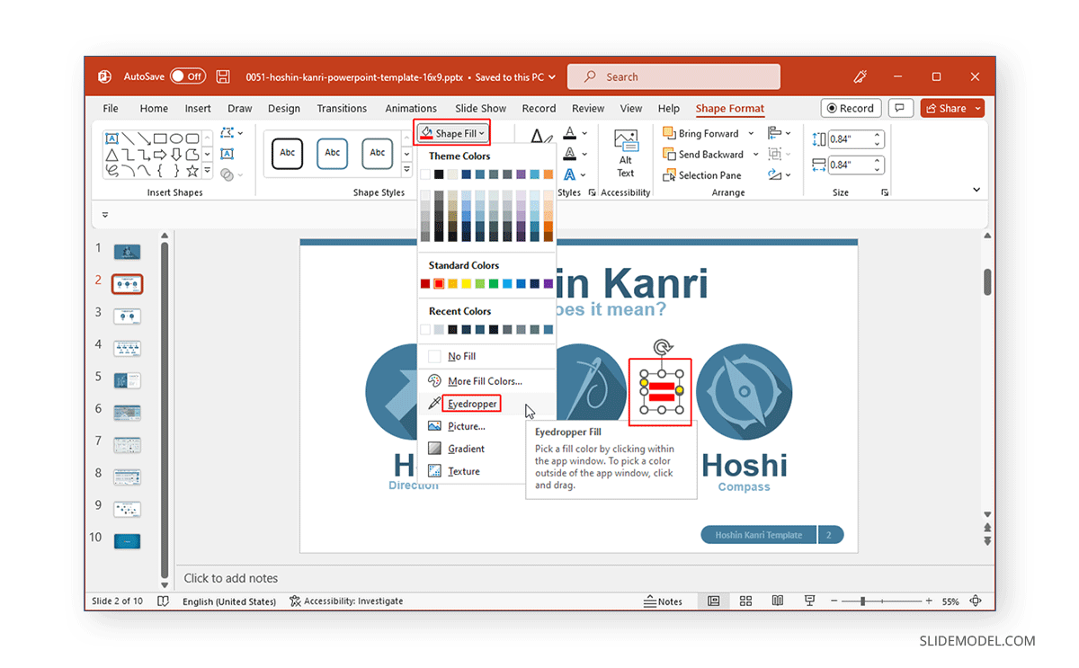 Localisation de l'outil Pipette dans PowerPoint