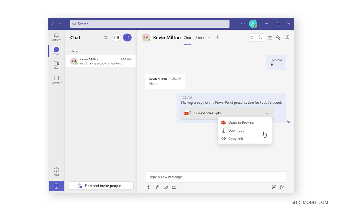 Opening a shared PowerPoint file via Microsoft Teams chat