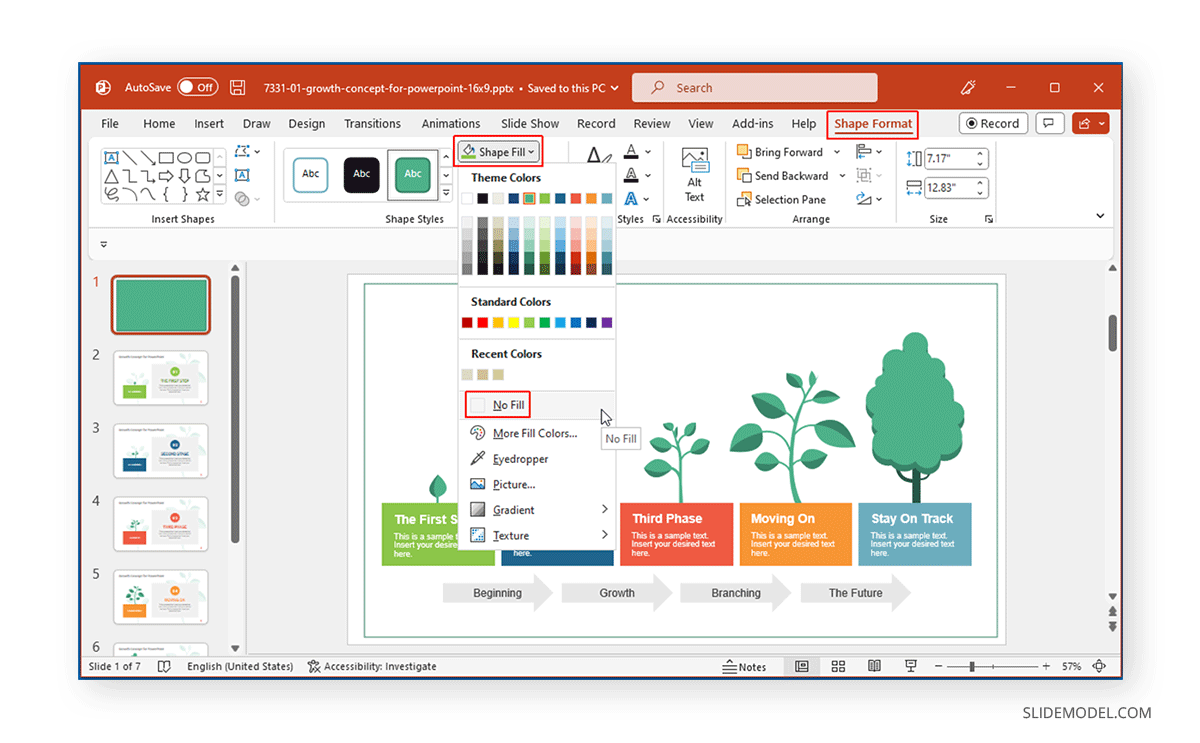 Aucune option de remplissage dans le remplissage de forme pour PowerPoint