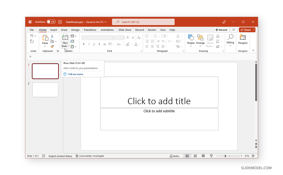 ajouter une diapositive dans PowerPoint à l'aide du raccourci clavier