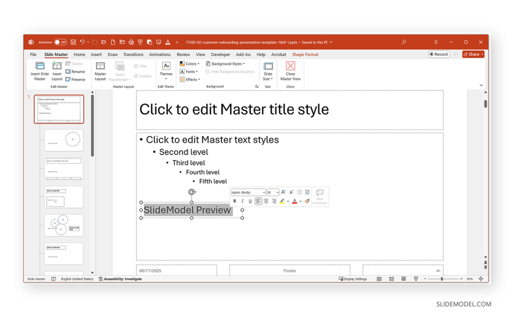 Editing Slide Master in PowerPoint to obfuscate presentation file