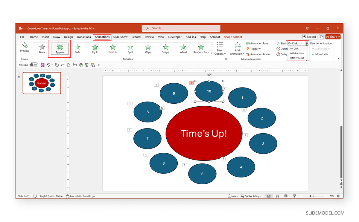 How to animate shapes in PowerPoint for a timer