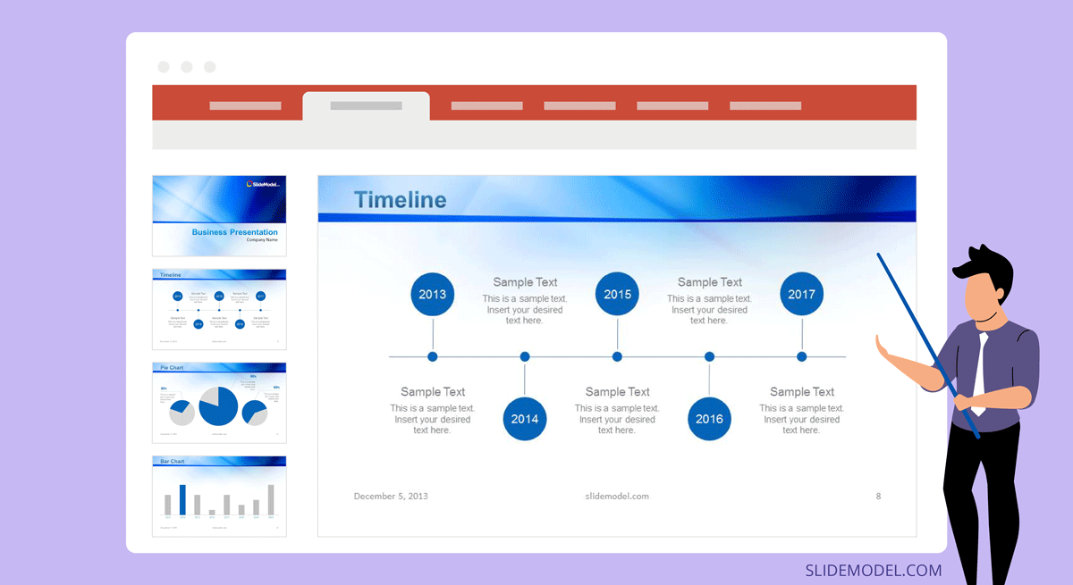 Timeline illustration of a company's milestones