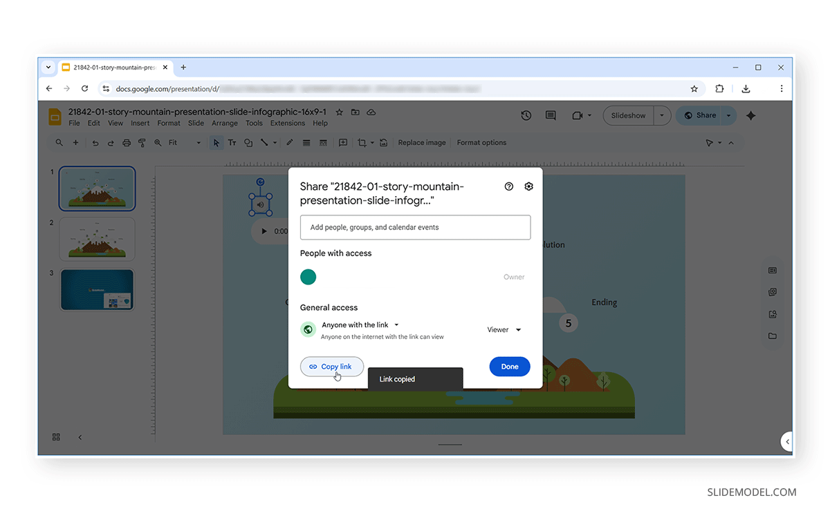 Click on Copy Link to copy a Google Slides presentation file