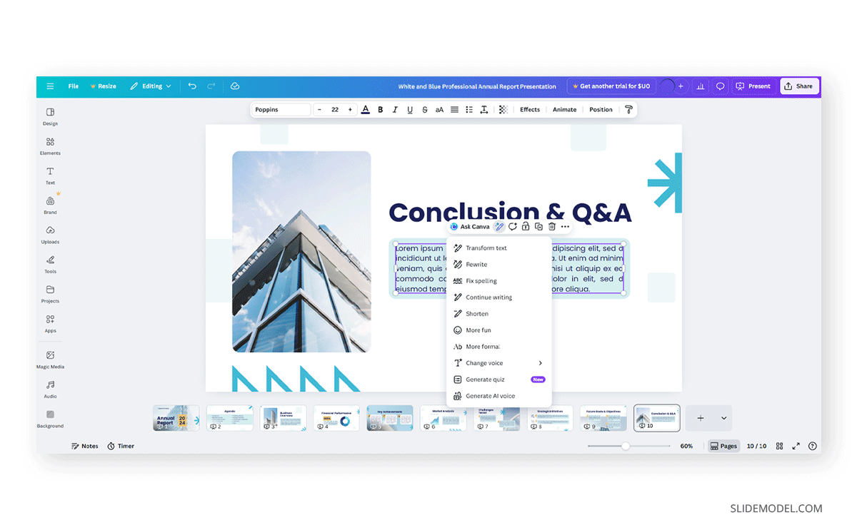 AI generate a presentation in Canva