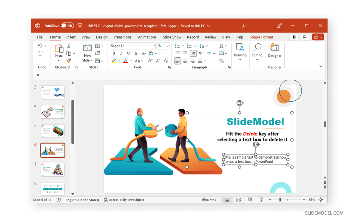 suppression d'une zone de texte avec la touche de suppression dans PowerPoint