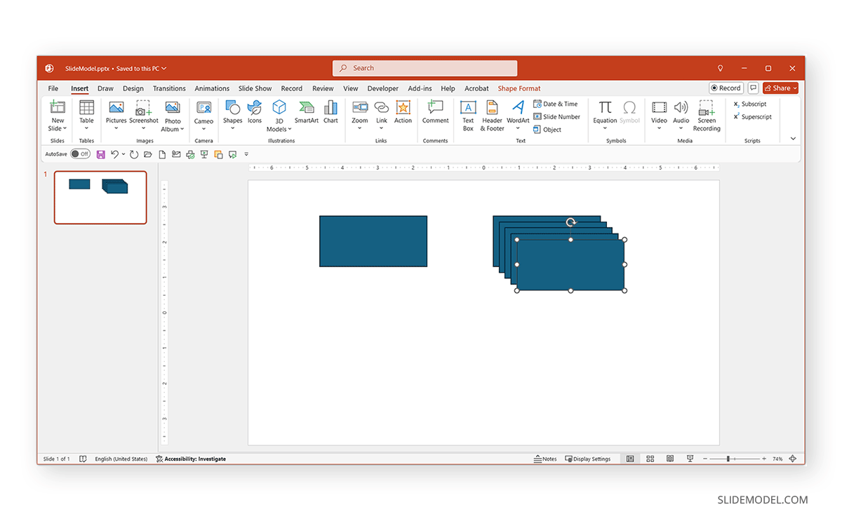 PowerPoint copy stacking shape