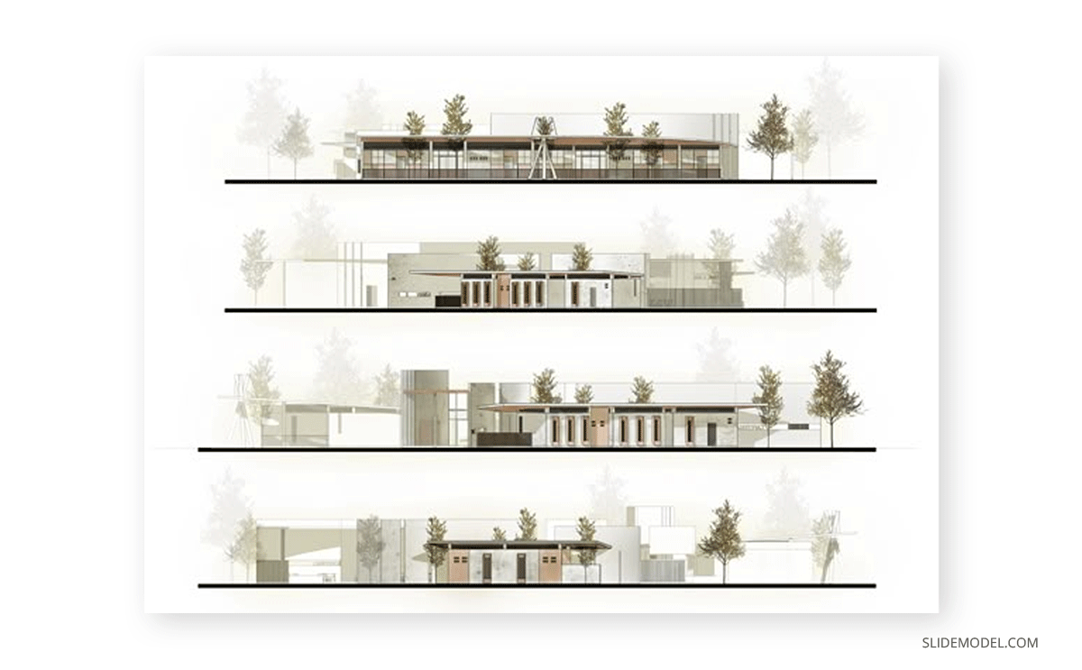 Elevation views example architectural presentation board