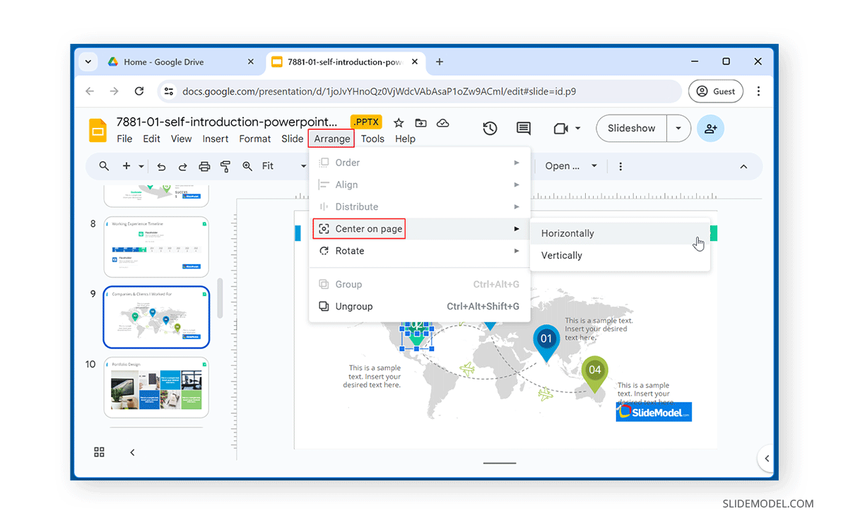 How to center objects in Google Slides