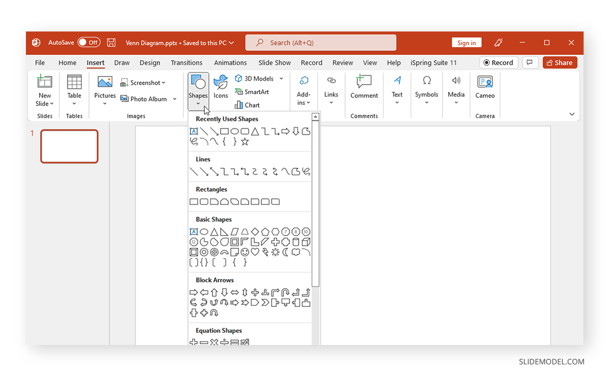 insertion de formes pour créer un diagramme de Venn dans PowerPoint