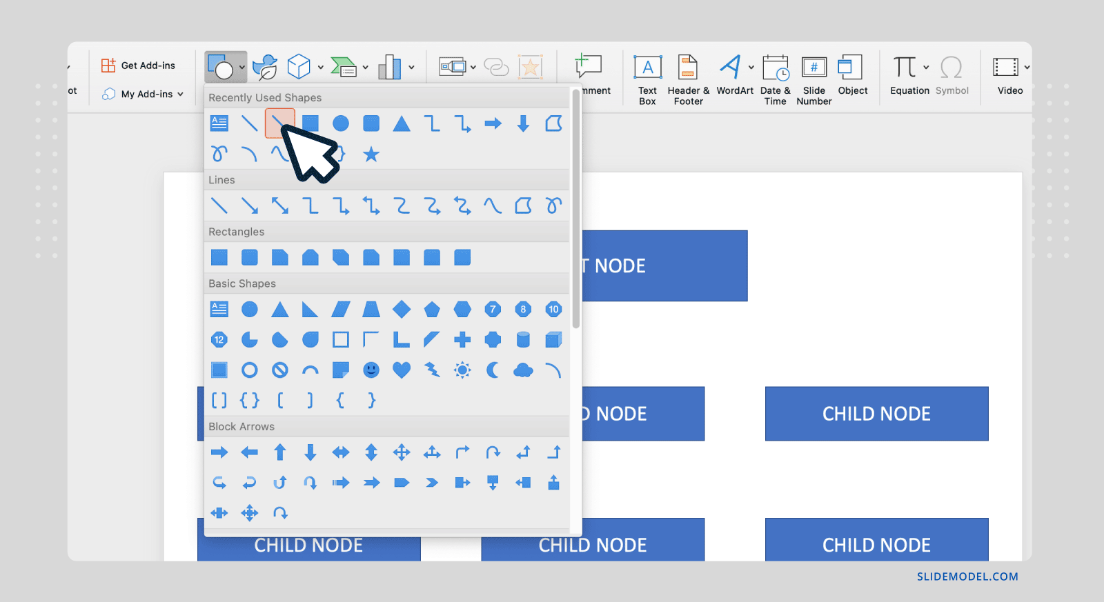 Line shape in PPT slide