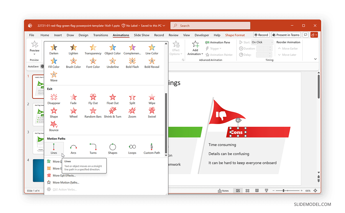 Selecting motion path to text box animation