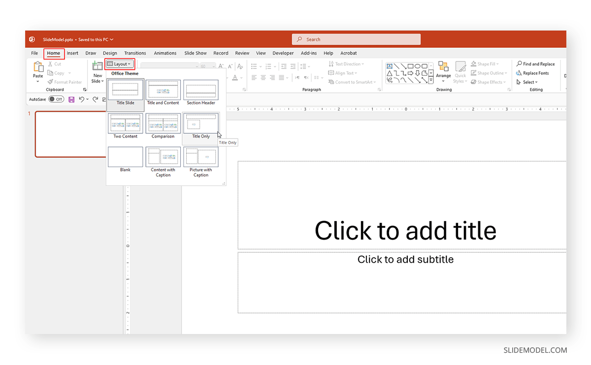 Creating a new slide from layout