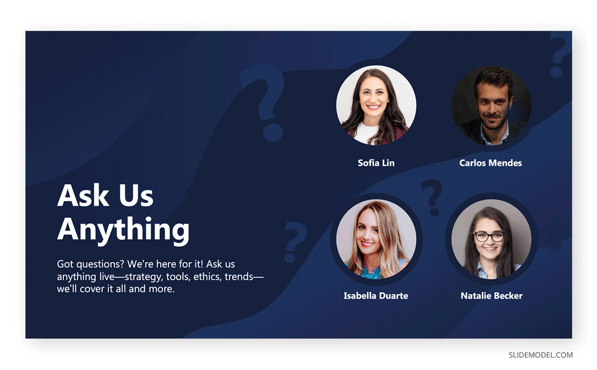 Q&A slide in webinar presentation