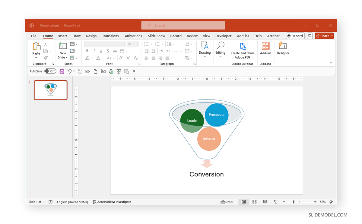 Completed Sales Funnel using SmartArt in PowerPoint