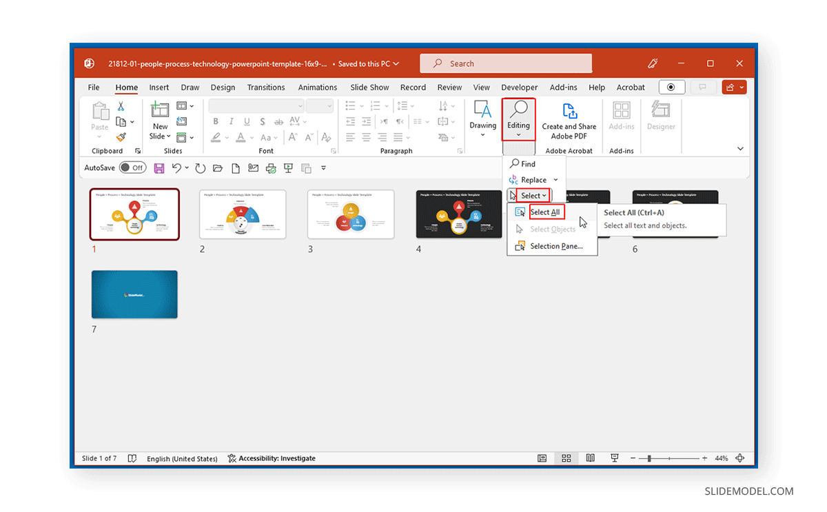 Selecting slides in the Sorter View