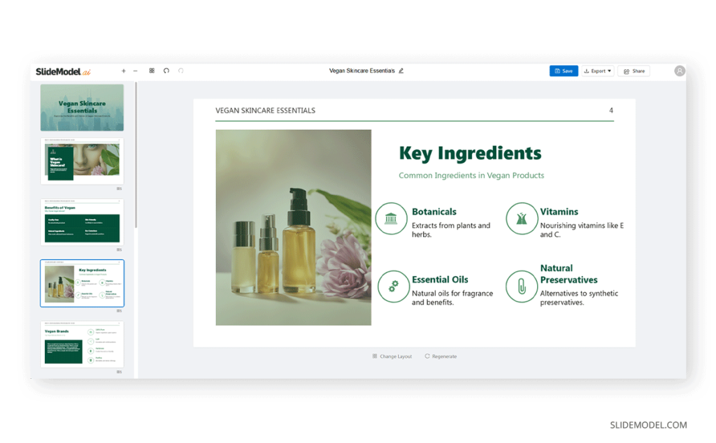 Vegan skincare presentation made with SlideModel AI