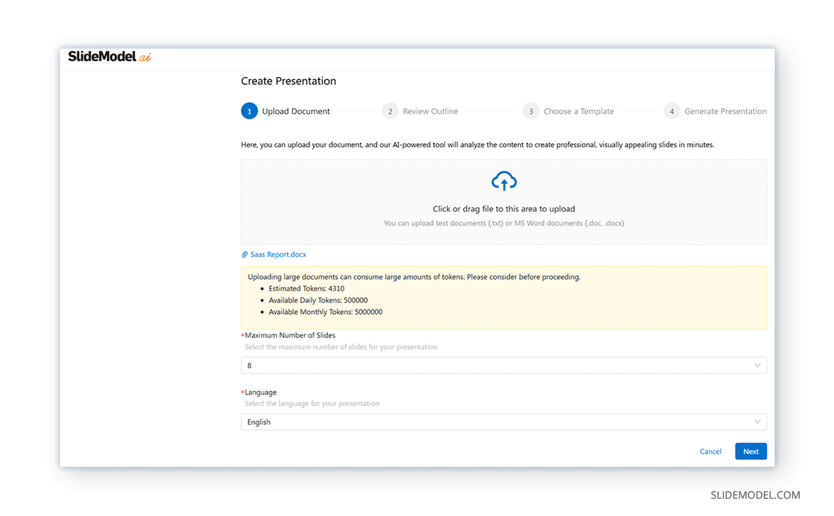 How to upload docx to SlideModel.ai