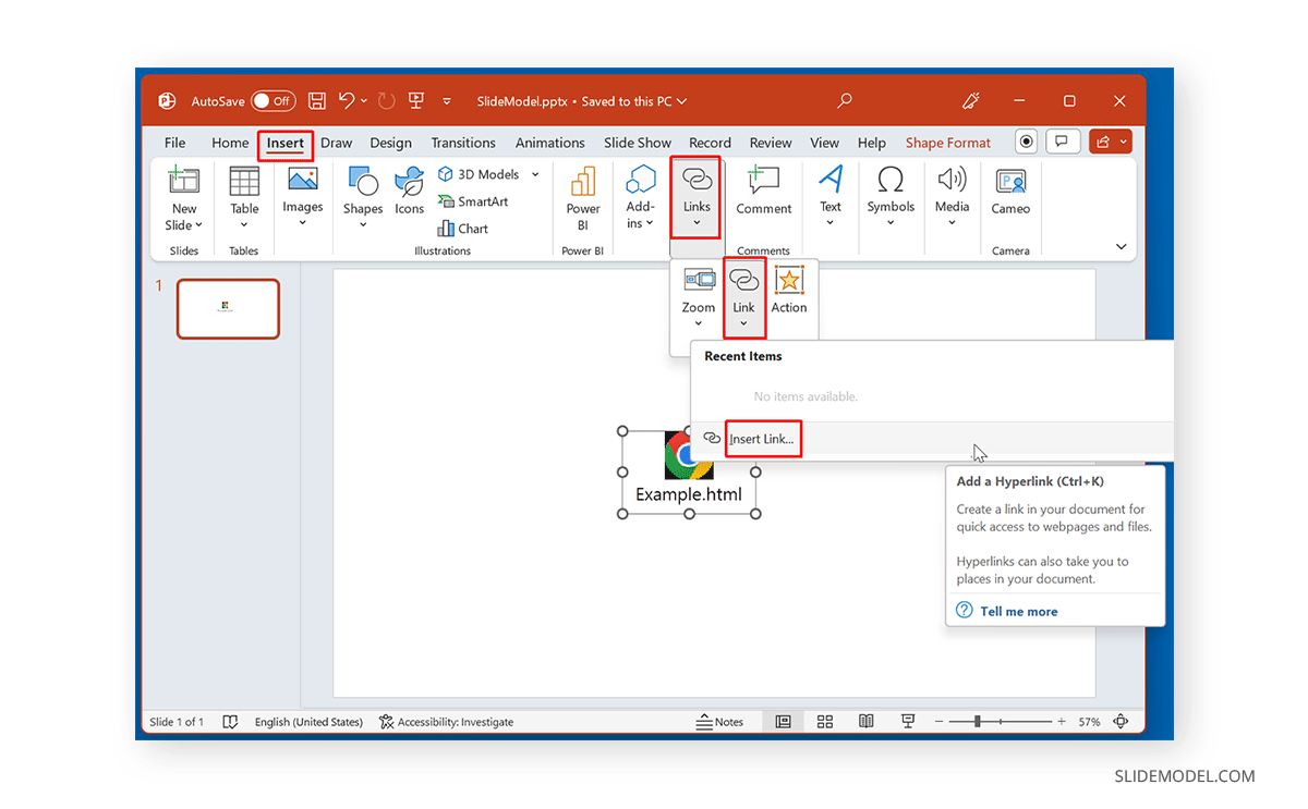 Add hyperlink to object in PowerPoint