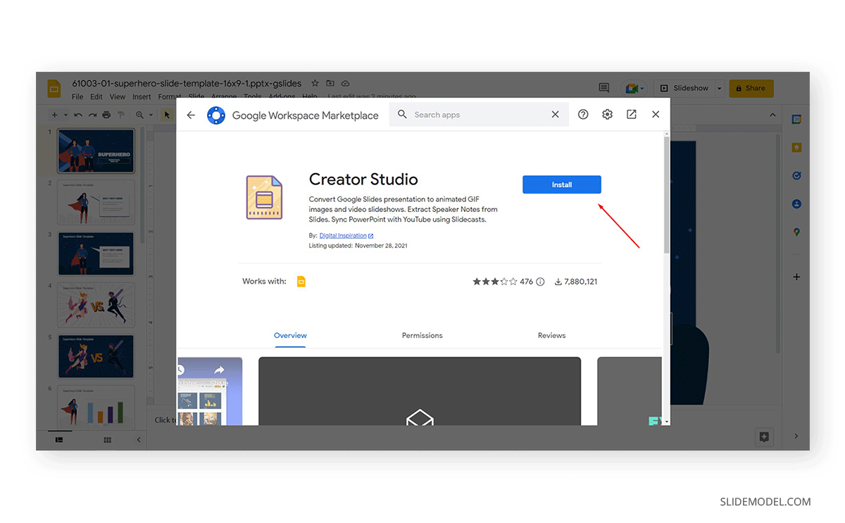 Installation de Creator Studio dans Google Slides