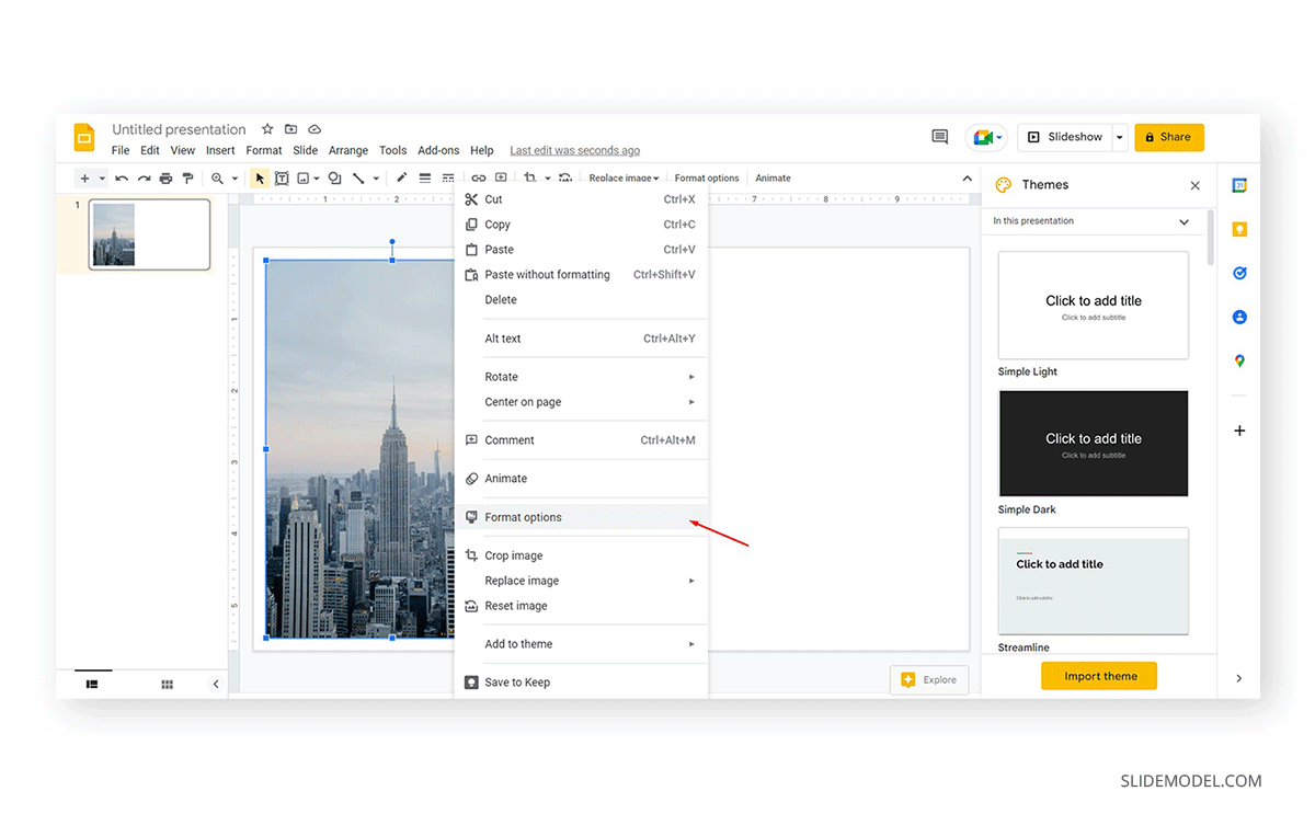 locating format options in google slides