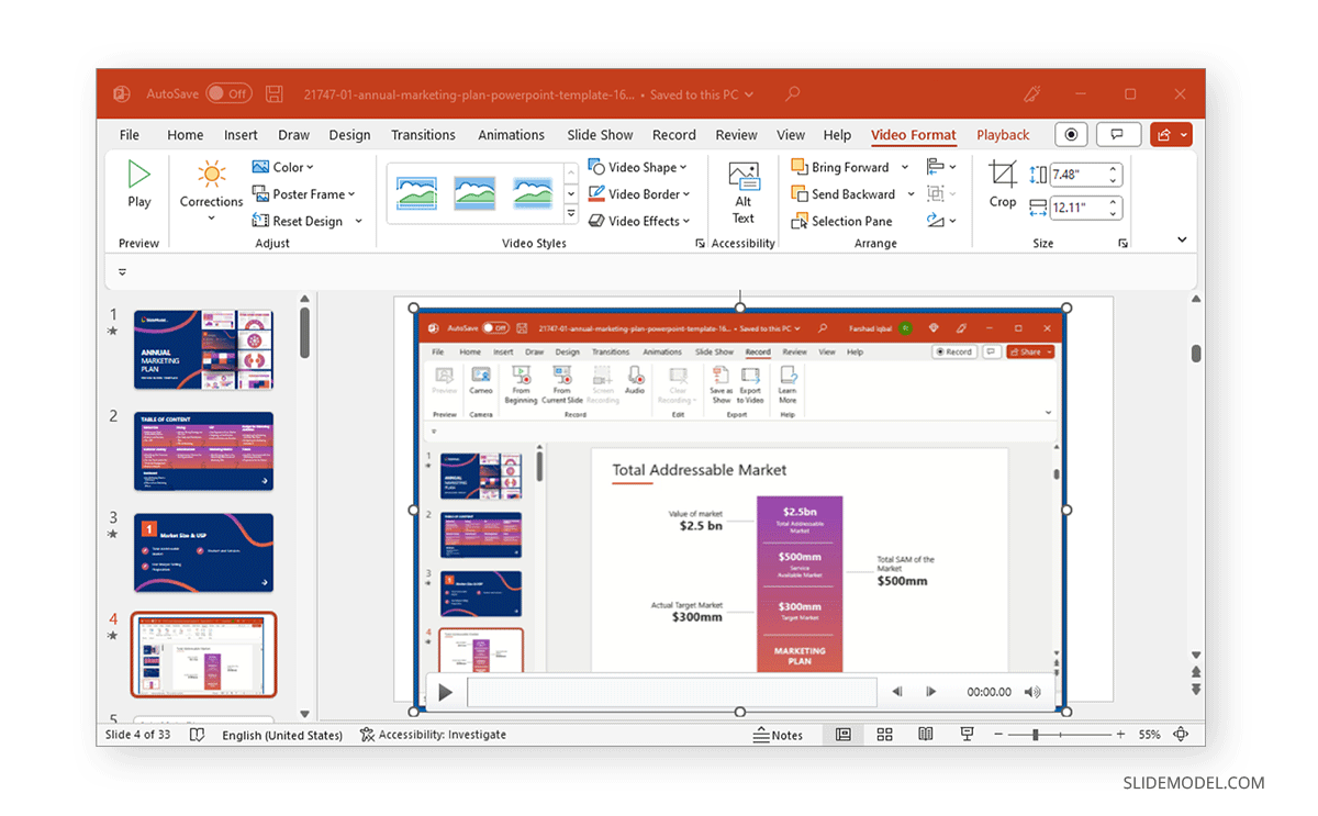 Stop a screen recording in PowerPoint