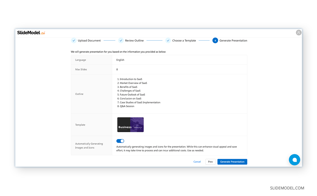 Presentation details from docx to PPT via SlideModel.ai