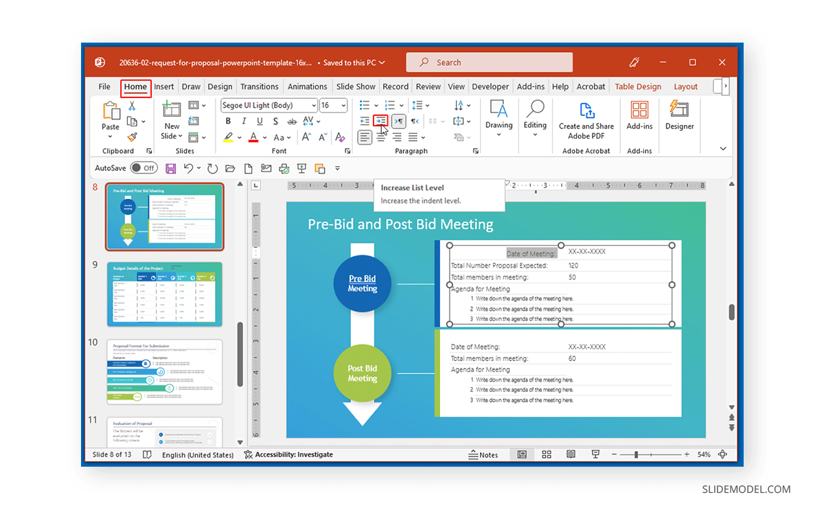 PowerPoint indentation options