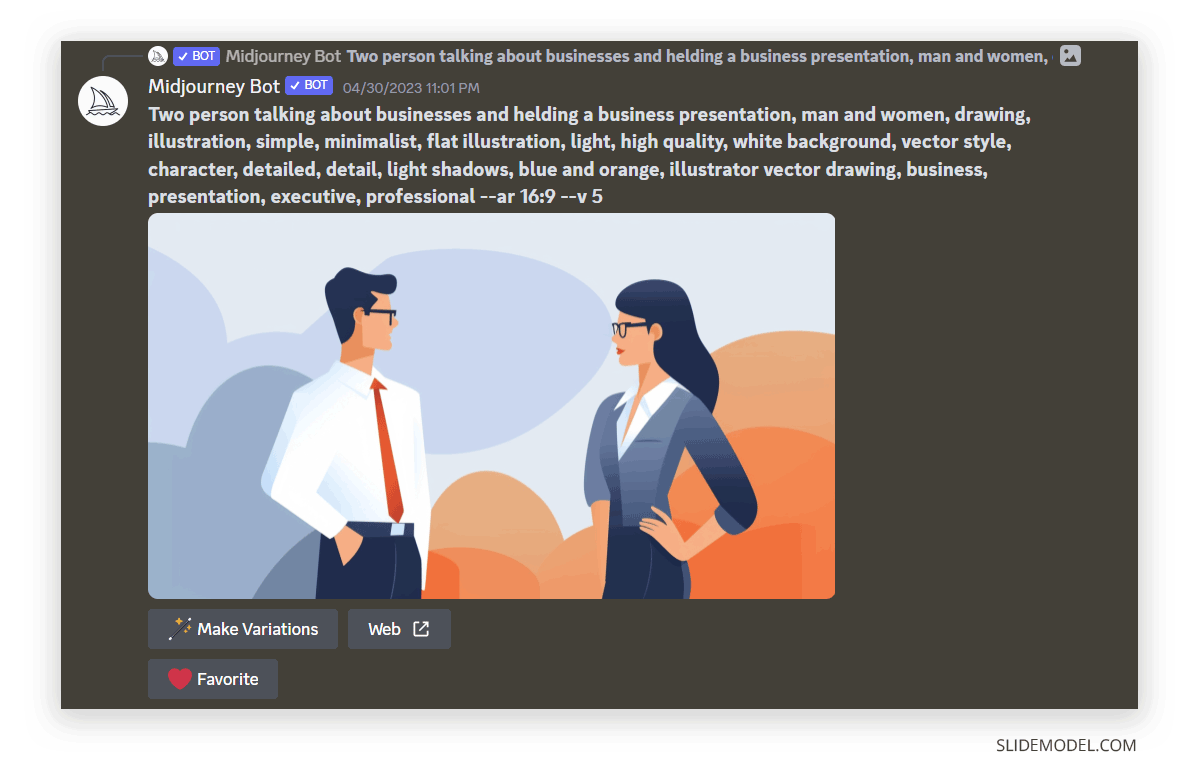 Two businessperson talking in a vector art generated by Midjourney