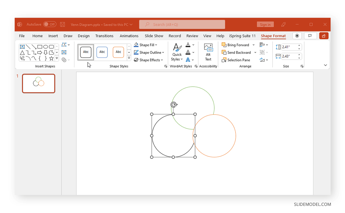 organizing shapes to create a venn diagram in PowerPoint