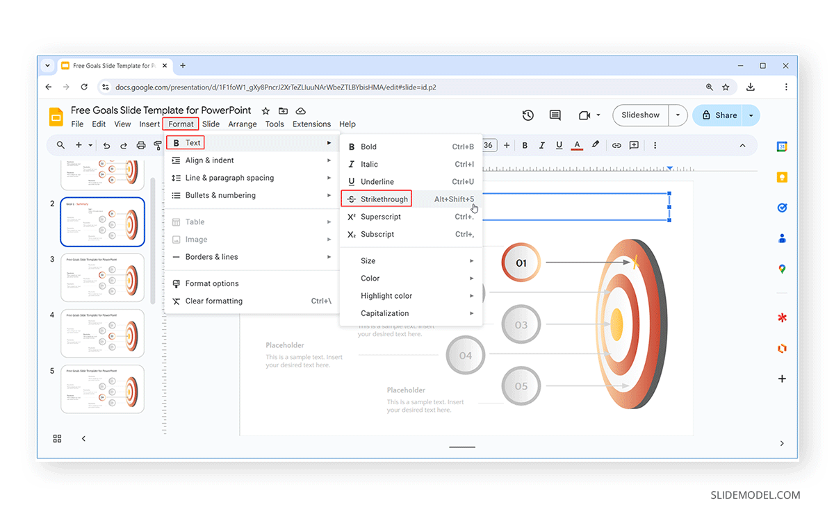 Adding the Strikethrough effect on Google Slides