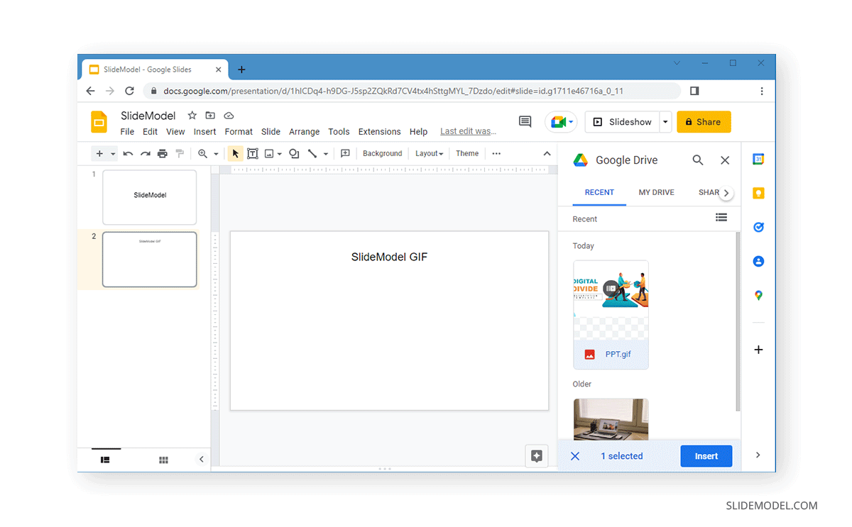 sélection du fichier GIF de Google Drive à insérer dans la présentation Google Slides