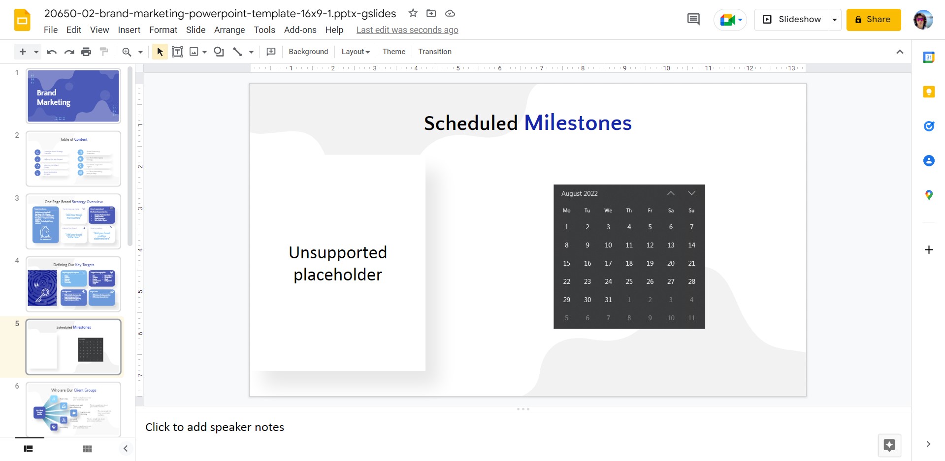 copier/coller le calendrier dans Google Slides