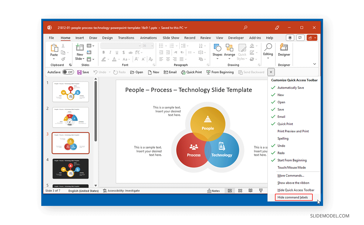 Hide commands labels in PowerPoint