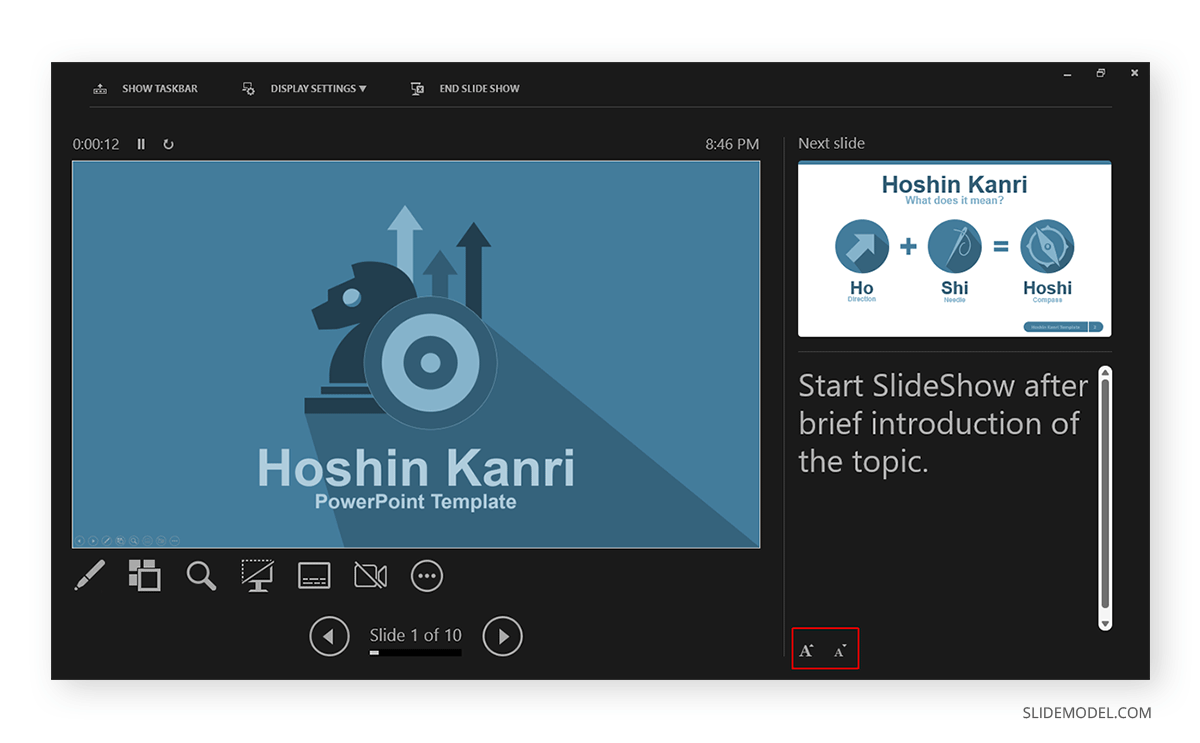 Change the size of speaker notes in Presenter View in PowerPoint