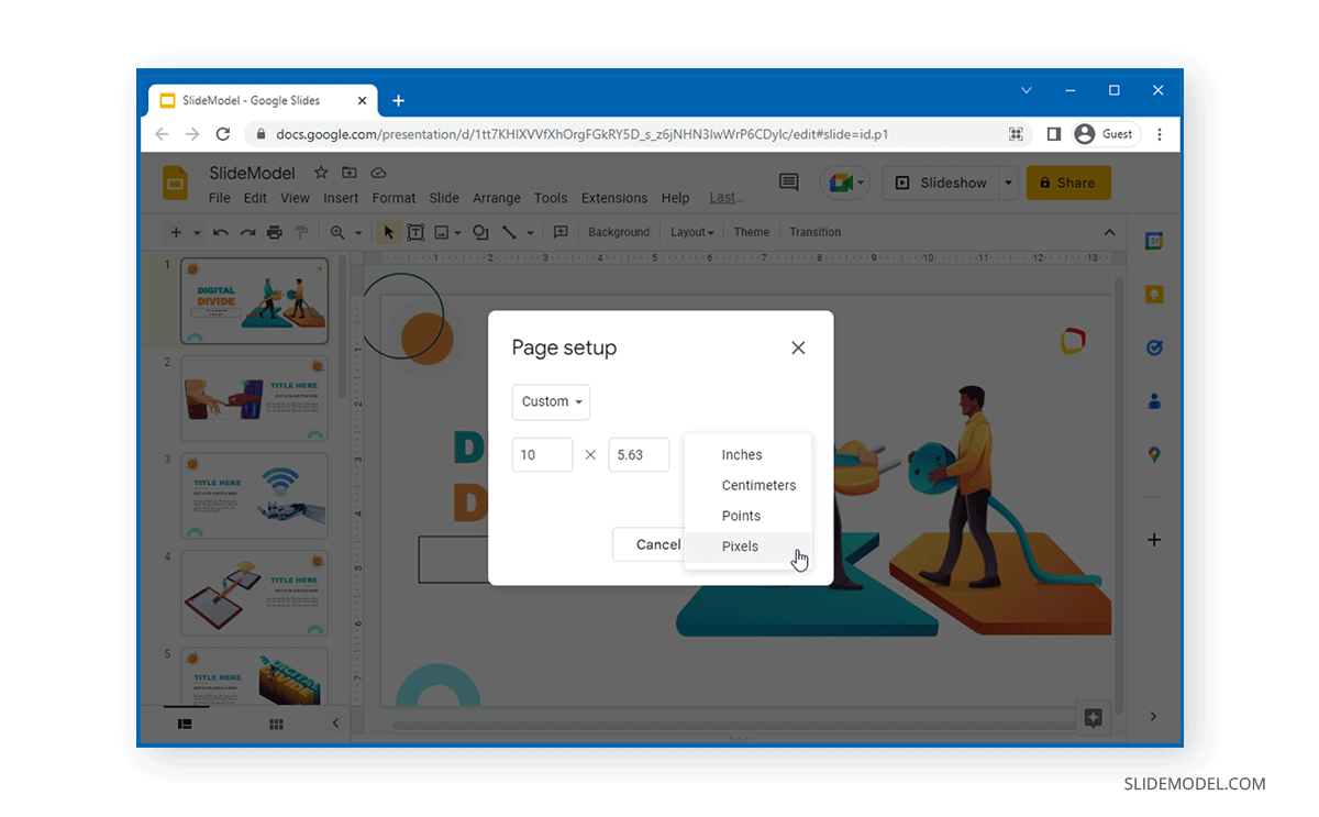 Custom size for slides in Google Slides - Change the size of Google Slides presentation by configuring Page setup