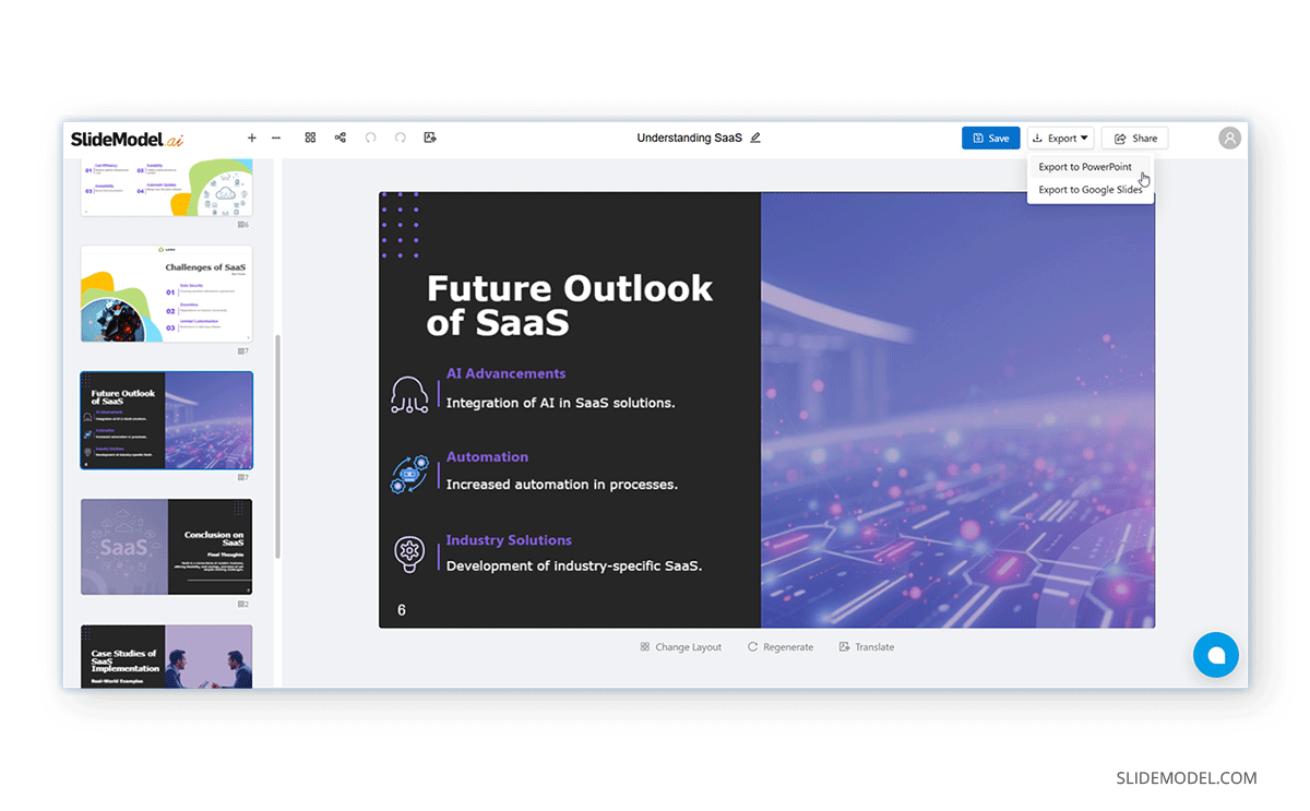 How to export a converted docx from SlideModel.ai to PowerPoint