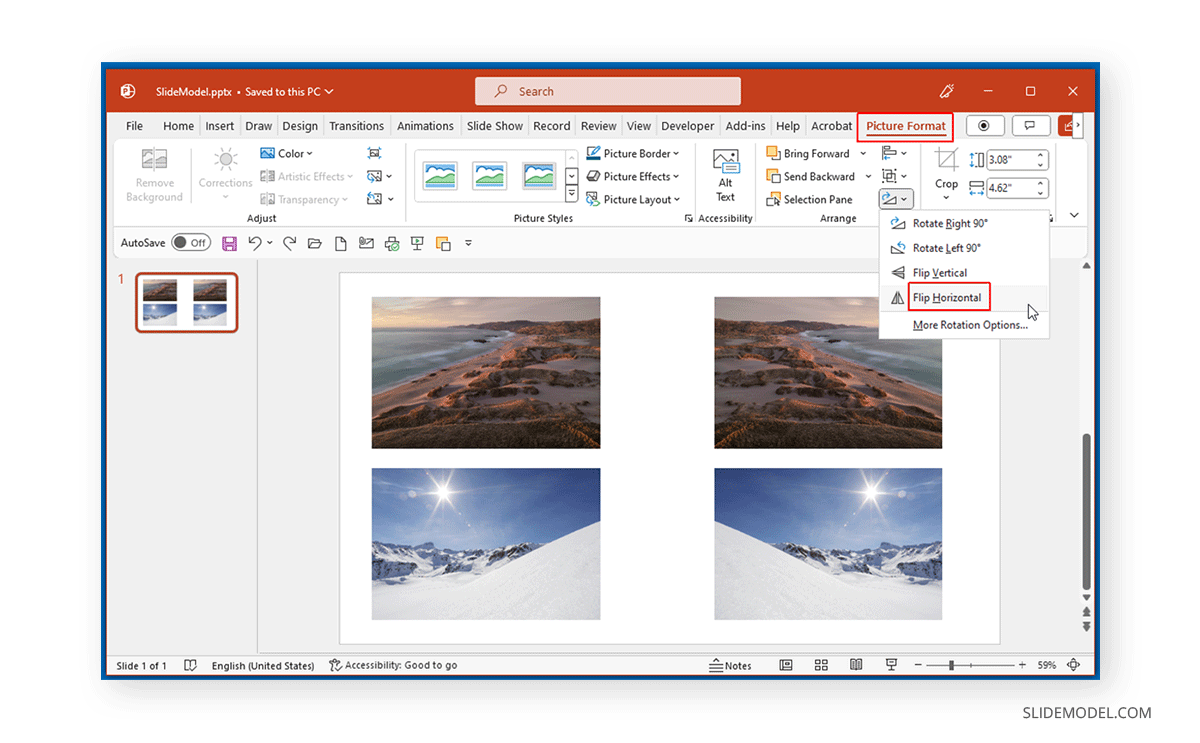 Using Flip Horizontal in multiple images