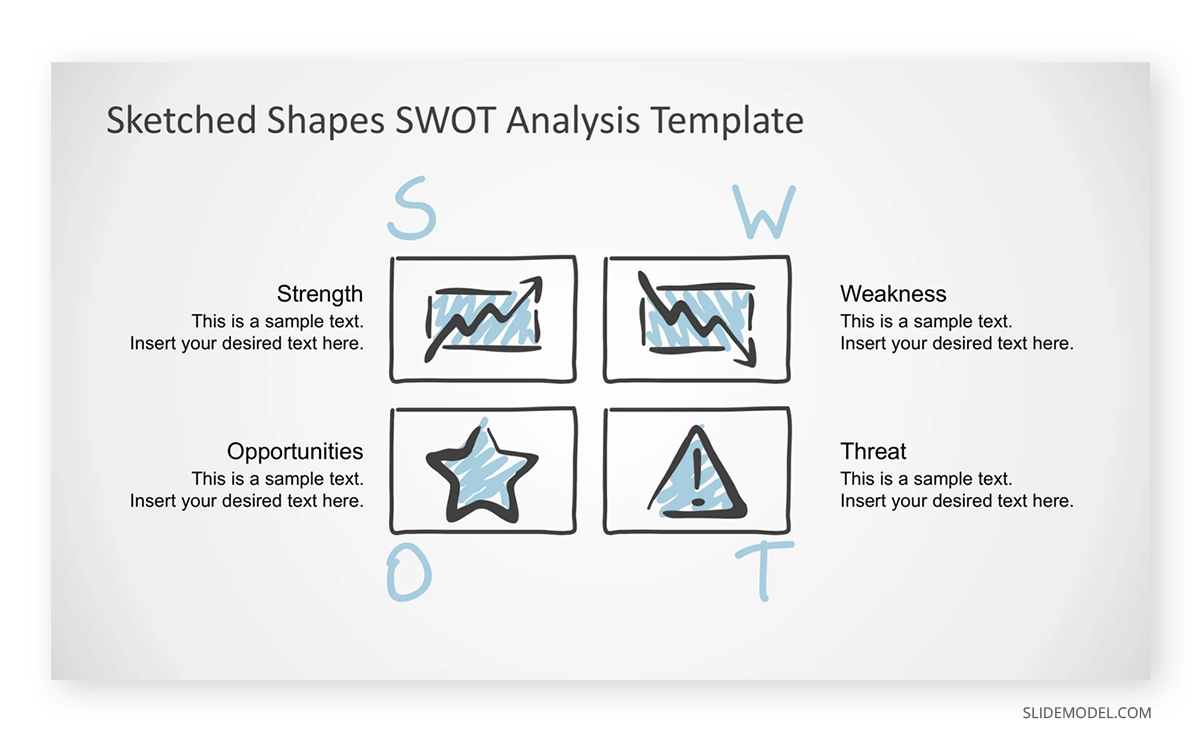 Sketched handmade SWOT PPT template