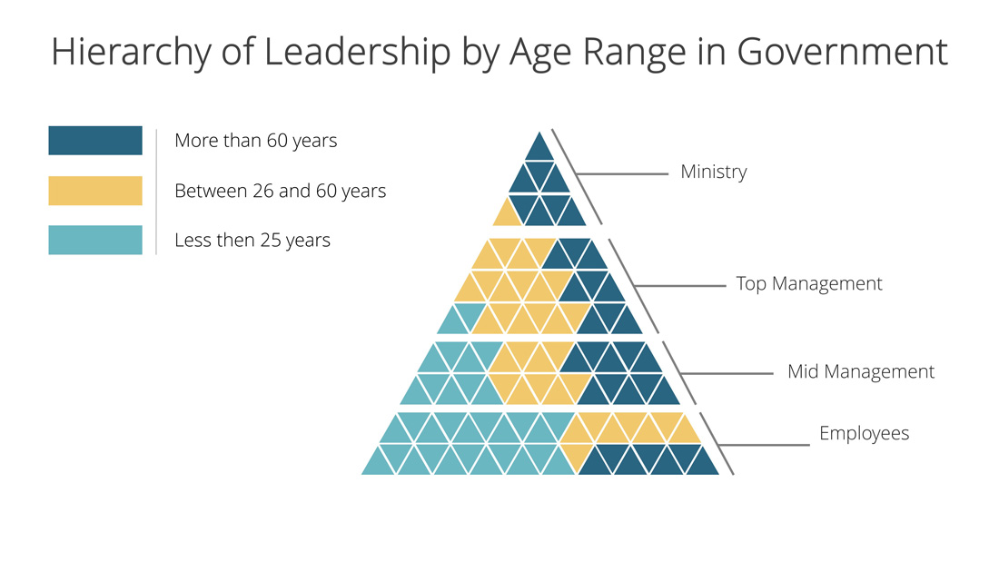 PowerPoint Templates for Data Inforgraphics - Example of Data Storytelling Infographic visualization describing the distribution of state employees within hierarchy tier and their age.