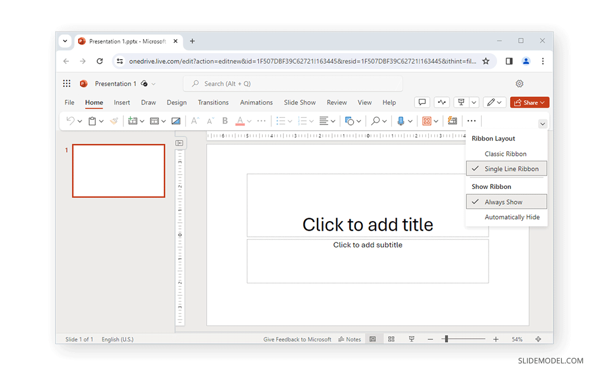 Ribbon Menu options in PowerPoint Online