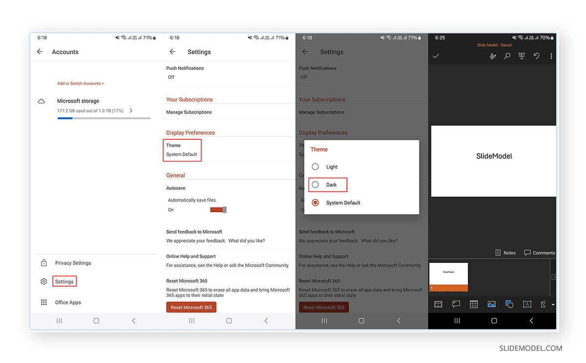 How to change PowerPoint to dark mode from mobile