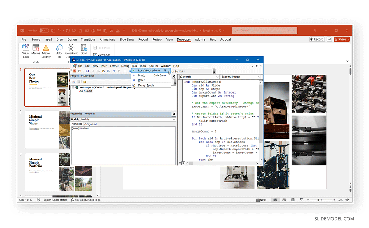 Macros to export images from a PowerPoint presentation file